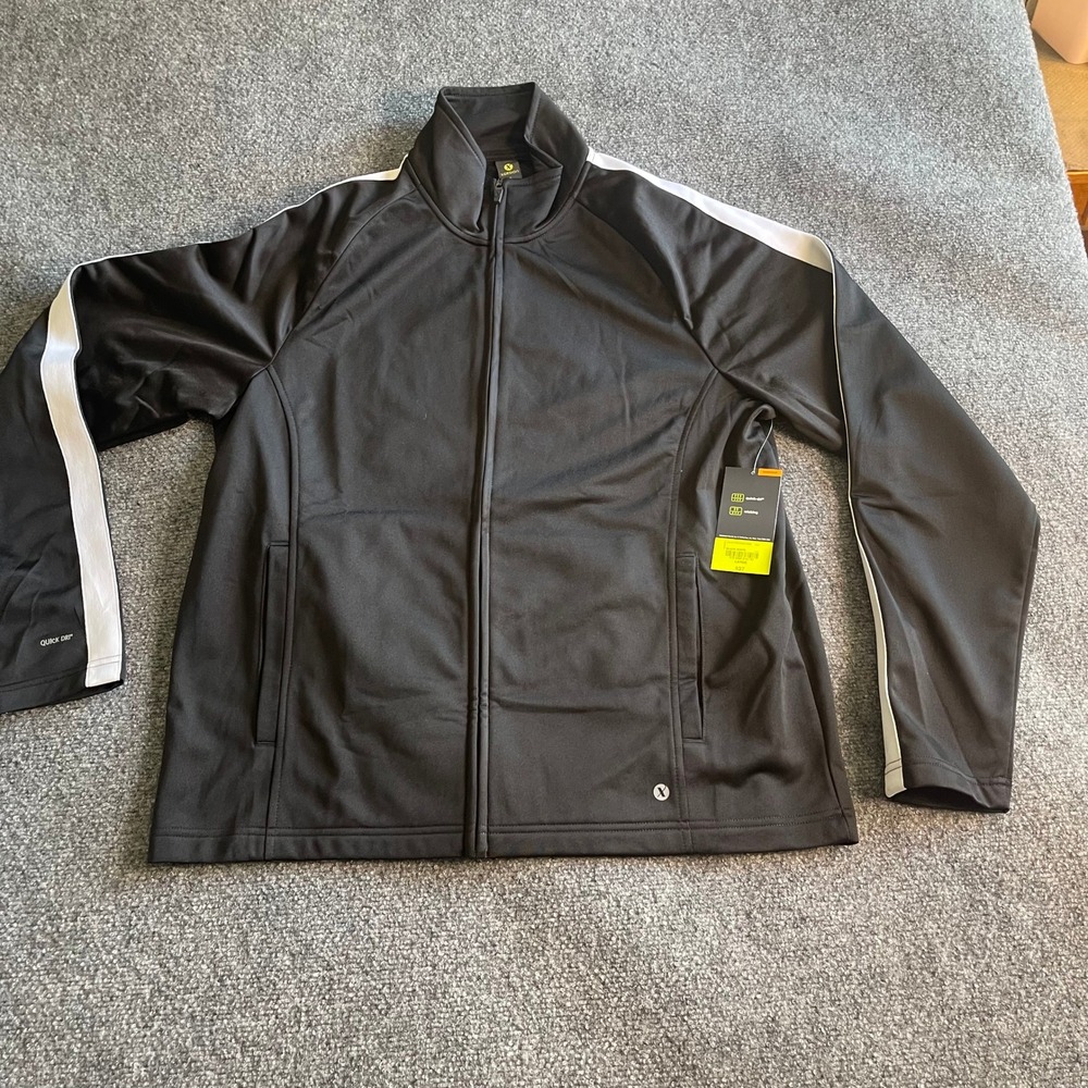 Xersion Mens Basketball Track Jacket Black‎ White Quick-Dri Full Zip Large New